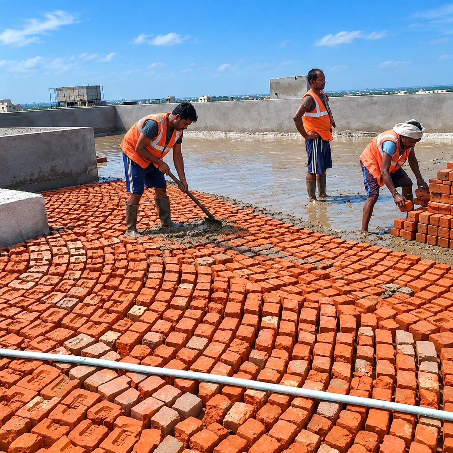 Brick bat coba work in progress on a roof terrace