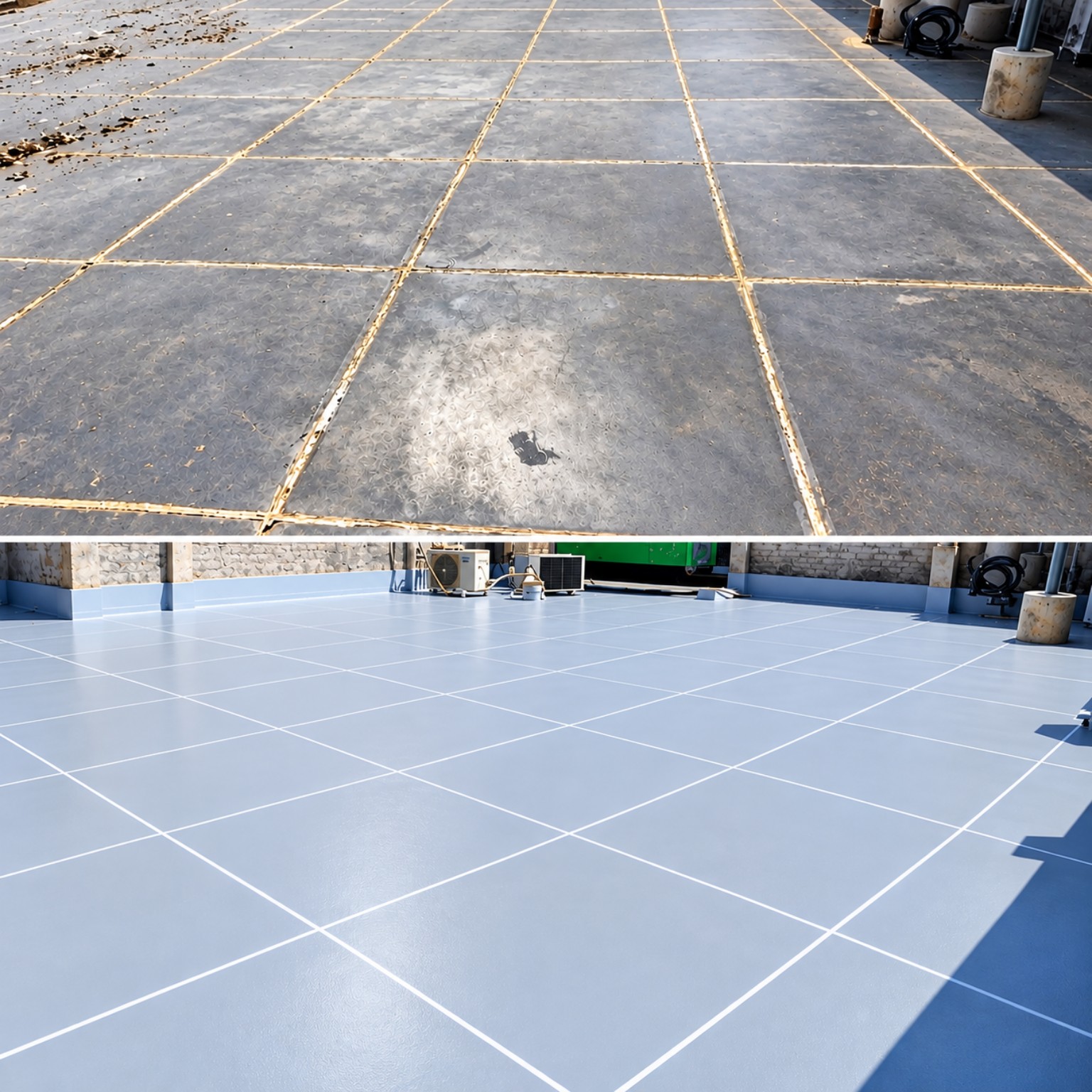 Terrace before and after protective coating